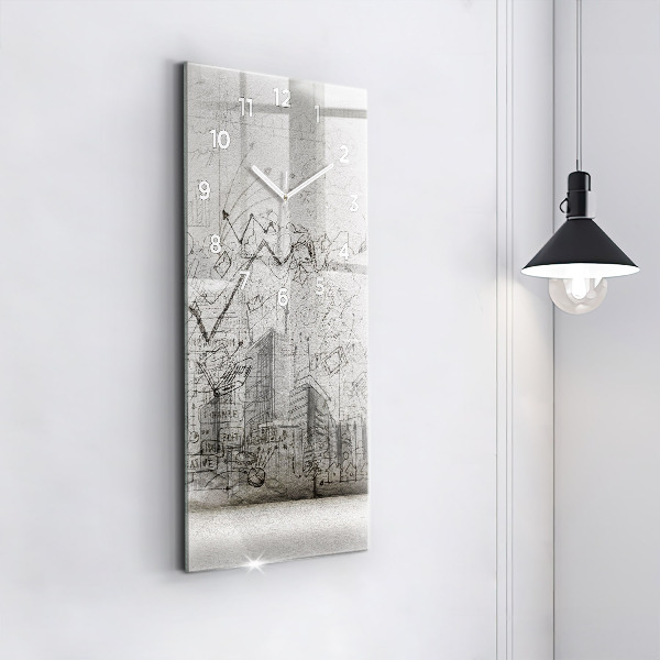 Vertikální skleněné hodiny Náčrt města