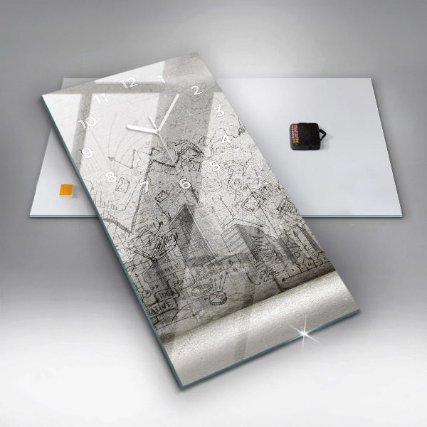 Vertikální skleněné hodiny Náčrt města