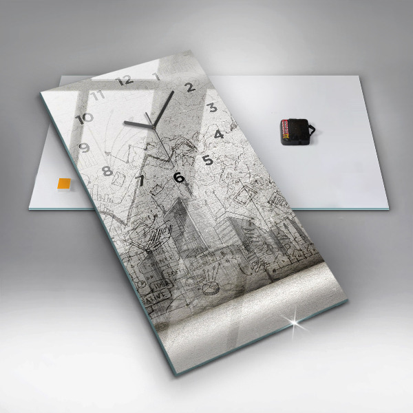 Vertikální skleněné hodiny Náčrt města