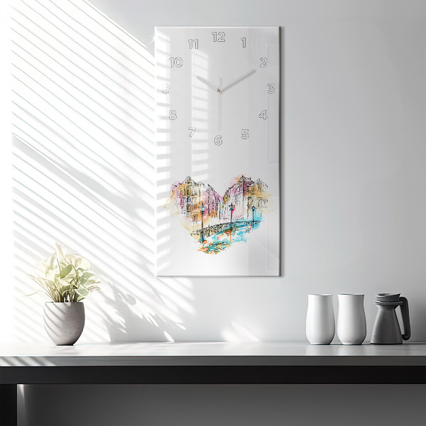 Vertikální skleněné hodiny Malovaná architektura