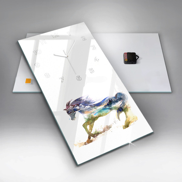 Vertikální skleněné hodiny Malované hory a kůň