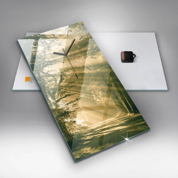 Vertikální skleněné hodiny Sluneční paprsky Les