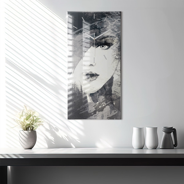 Vertikální skleněné hodiny Žena - akvarel