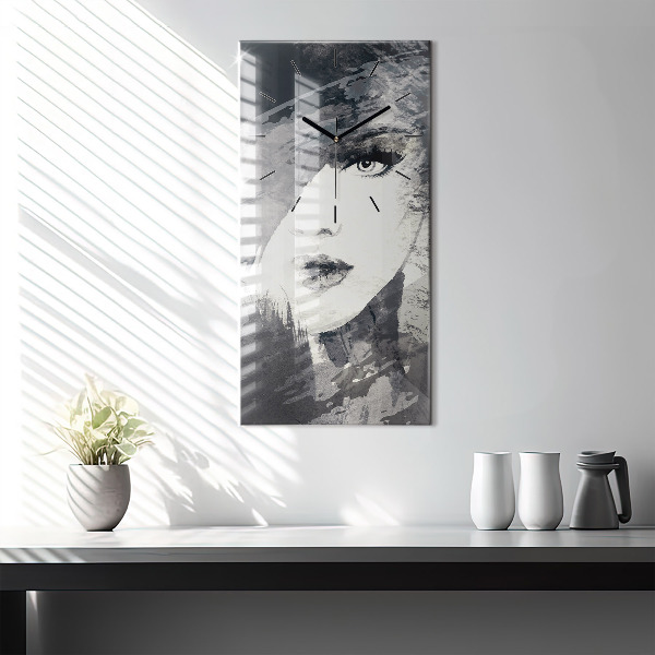 Vertikální skleněné hodiny Žena - akvarel