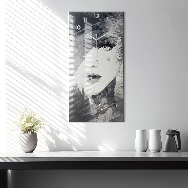 Vertikální skleněné hodiny Žena - akvarel
