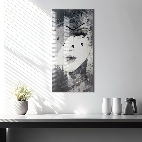 Vertikální skleněné hodiny Žena - akvarel