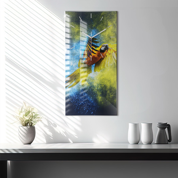 Vertikální nástěnné hodiny Barevný papoušek