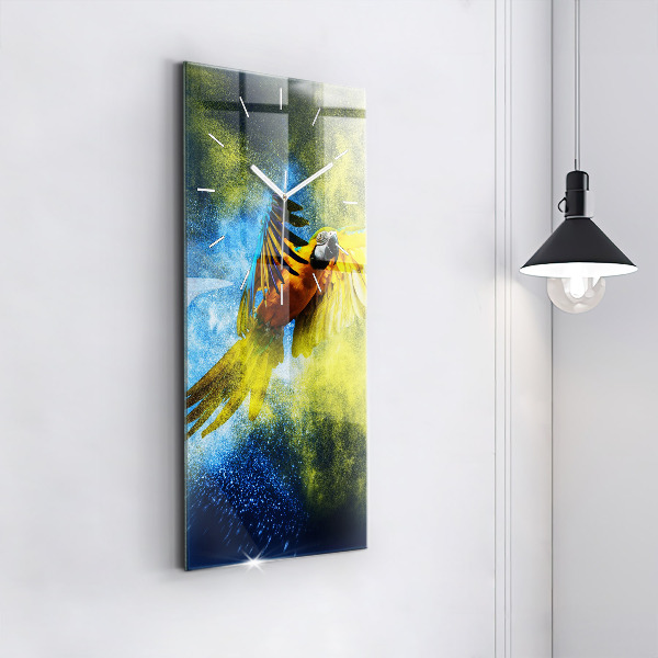 Vertikální nástěnné hodiny Barevný papoušek