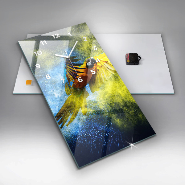 Vertikální nástěnné hodiny Barevný papoušek