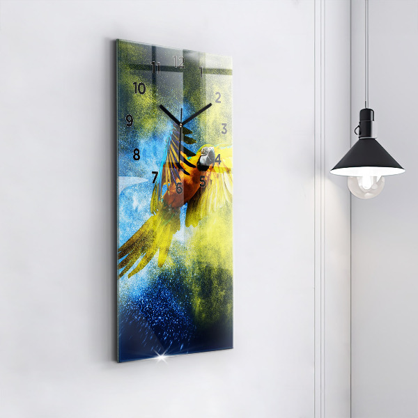 Vertikální nástěnné hodiny Barevný papoušek