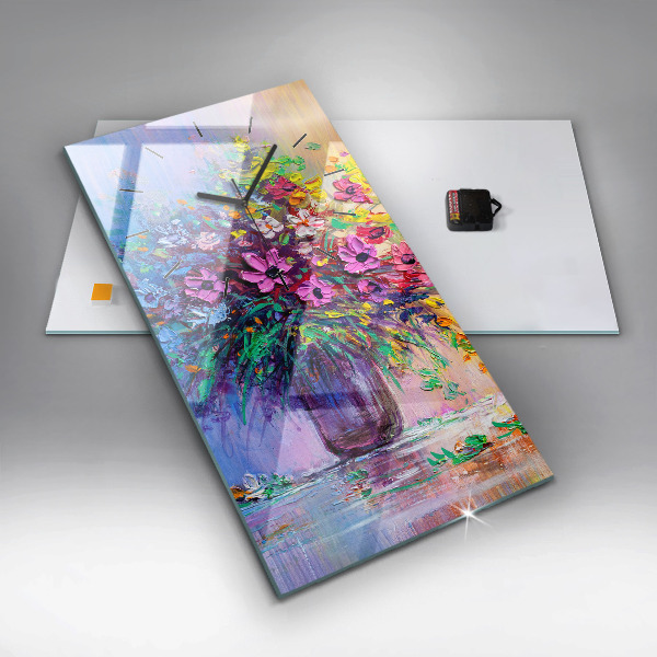 Vertikální nástěnné hodiny Květiny ve váze