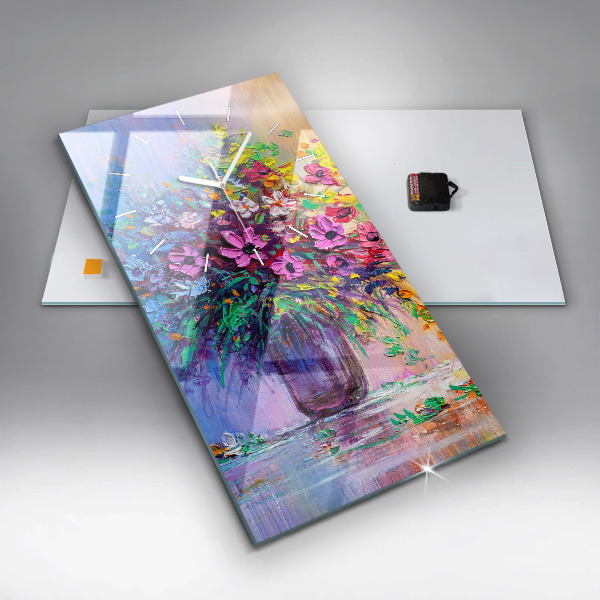 Vertikální nástěnné hodiny Květiny ve váze