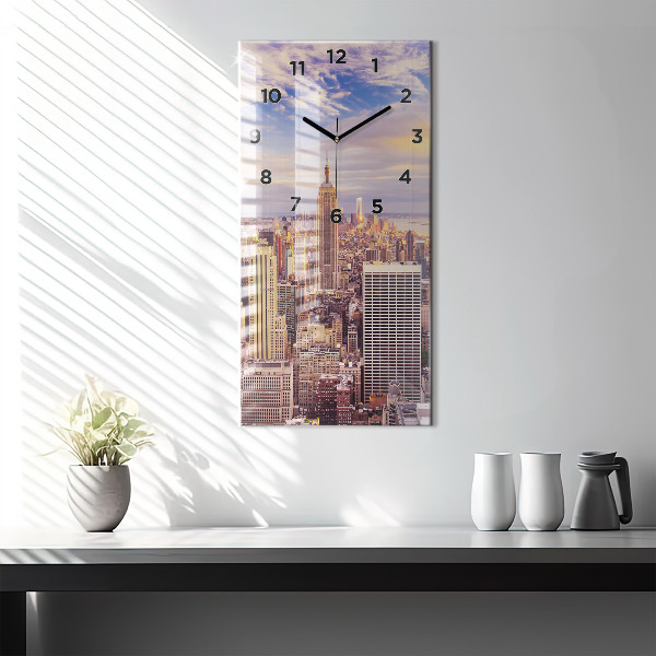 Vertikální skleněné hodiny Západ slunce New York