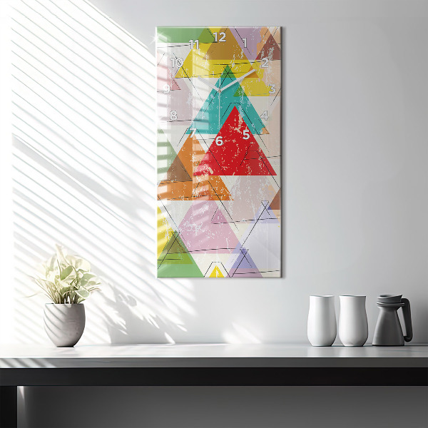 Vertikální skleněné hodiny Geometrické trojúhelníky