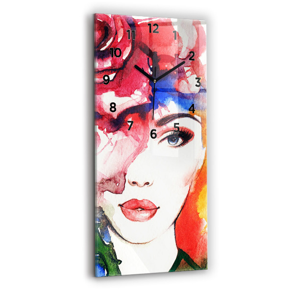 Vertikální skleněné hodiny Barevný portrét ženy