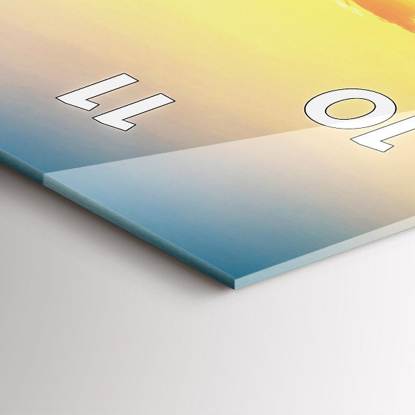 Vertikální skleněné hodiny Západ slunce nad kopci