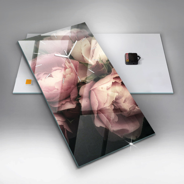 Vertikální skleněné hodiny Kytice růžových růží