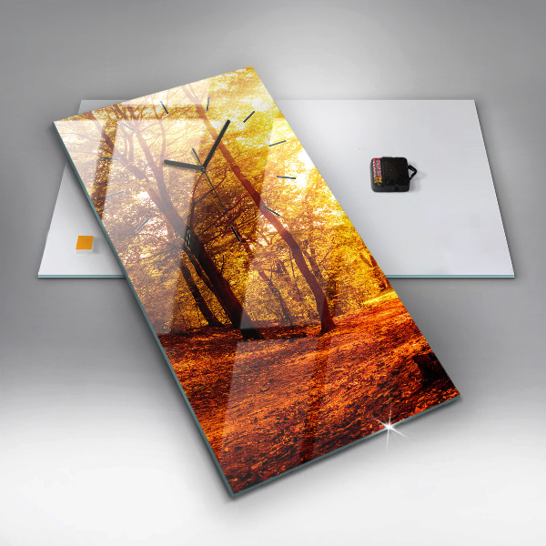 Vertikální skleněné hodiny Lesní krajina na slunci