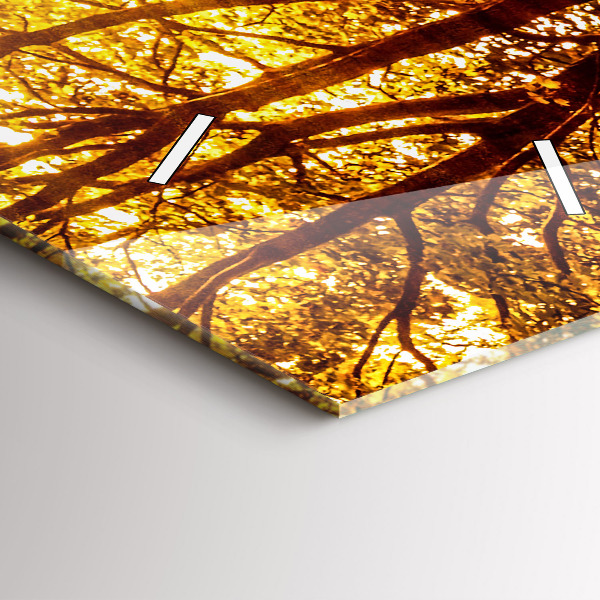 Vertikální skleněné hodiny Lesní krajina na slunci