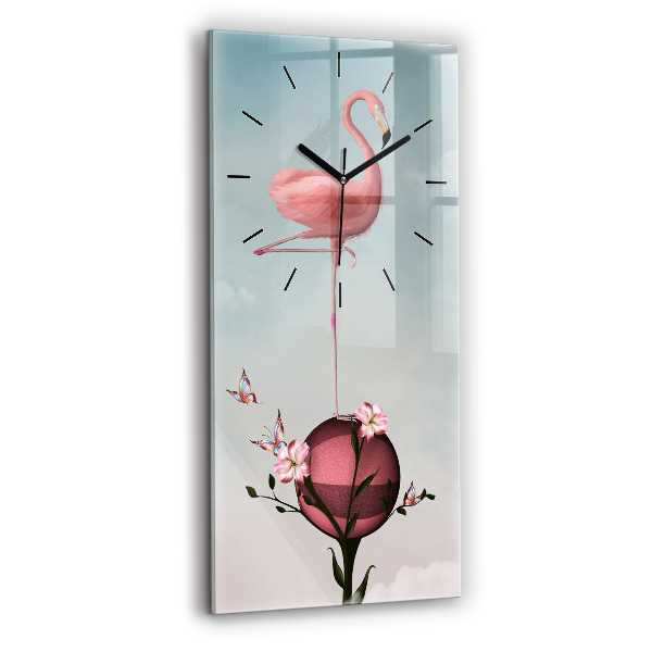 Vertikální skleněné hodiny Surrealistický plameňák