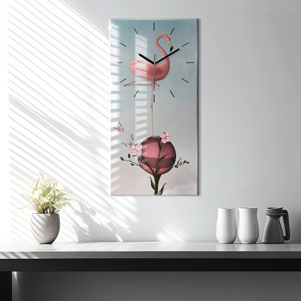 Vertikální skleněné hodiny Surrealistický plameňák