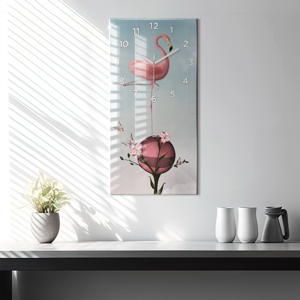 Vertikální skleněné hodiny Surrealistický plameňák
