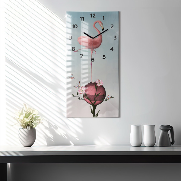 Vertikální skleněné hodiny Surrealistický plameňák