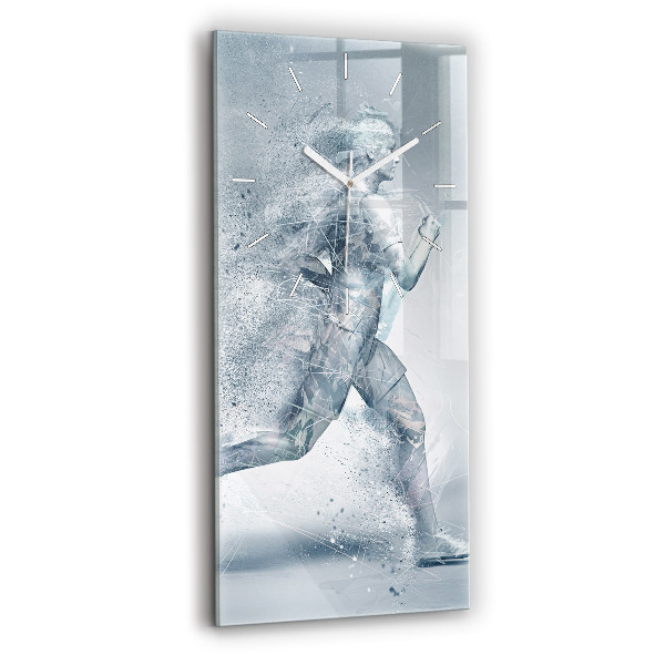 Vertikální skleněné hodiny Běžící muž