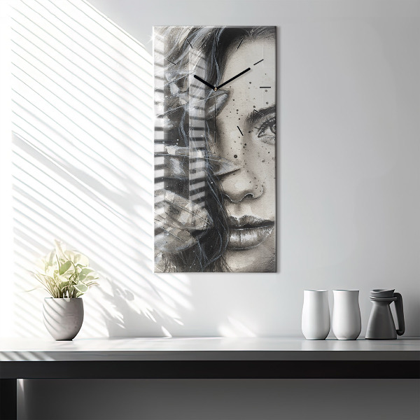 Vertikální skleněné hodiny Malovaný portrét