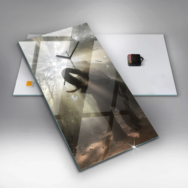 Vertikální skleněné hodiny Slon v džungli