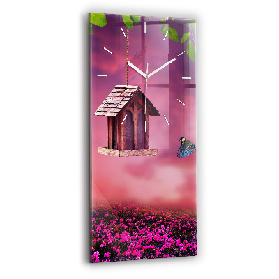 Vertikální skleněné hodiny Ptačí domek