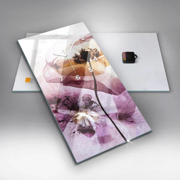 Vertikální skleněné hodiny Suché květy máku