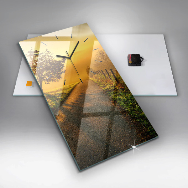 Vertikální skleněné hodiny Mlha při východu slunce