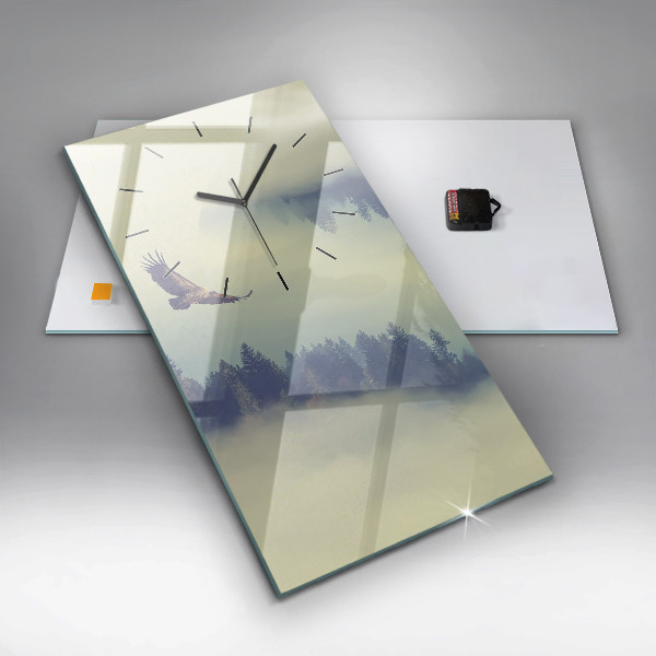 Vertikální skleněné hodiny Mlžný lesní orel