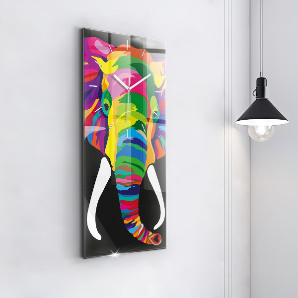Vertikální skleněné hodiny Barevný slon