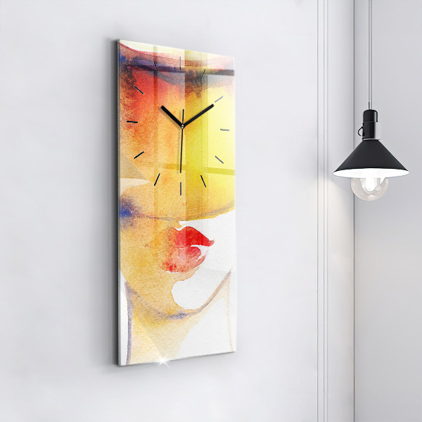 Vertikální skleněné hodiny Žena v klobouku