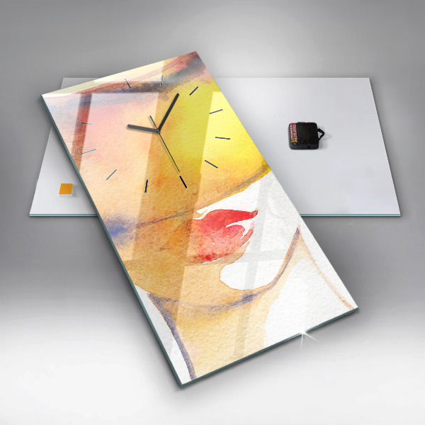 Vertikální skleněné hodiny Žena v klobouku