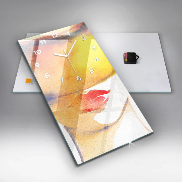 Vertikální skleněné hodiny Žena v klobouku