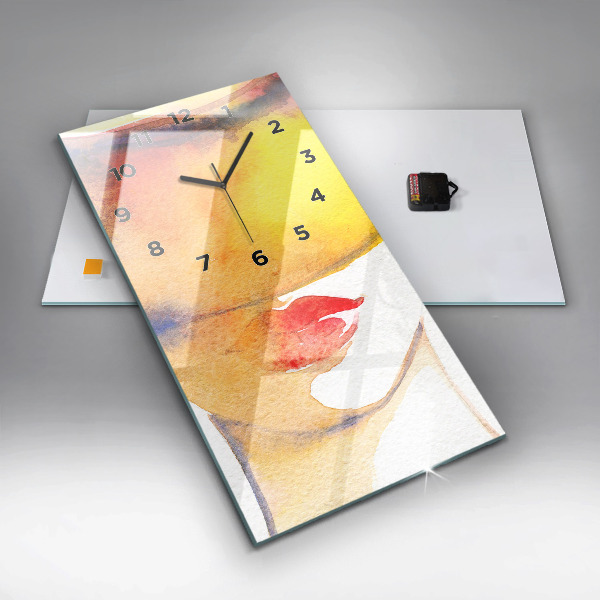 Vertikální skleněné hodiny Žena v klobouku