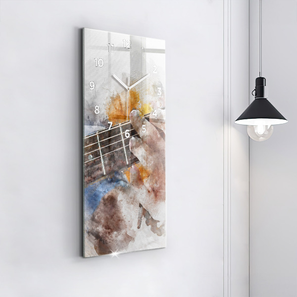 Vertikální skleněné hodiny Grafika kytary