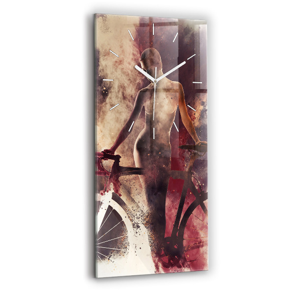 Vertikální skleněné hodiny Žena a jízdní kolo