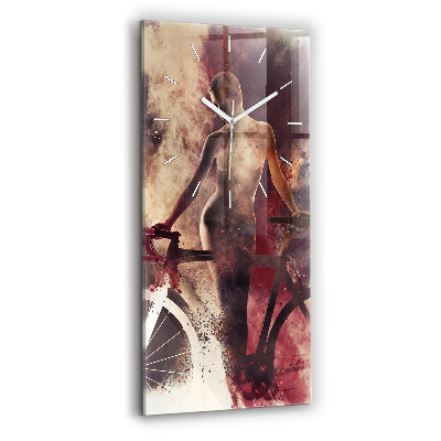 Vertikální skleněné hodiny Žena a jízdní kolo