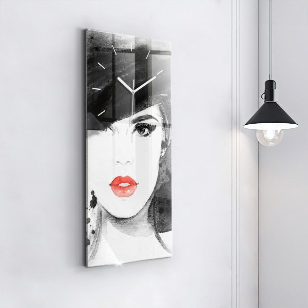 Vertikální nástěnné hodiny Žena v klobouku