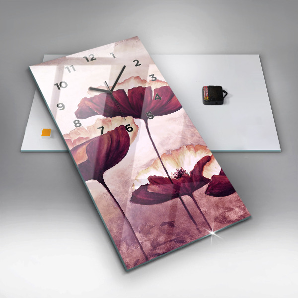 Vertikální nástěnné hodiny Kvetoucí mák