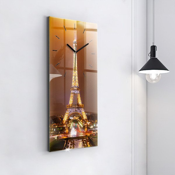 Vertikální nástěnné hodiny Osvětlená Eiffelova věž