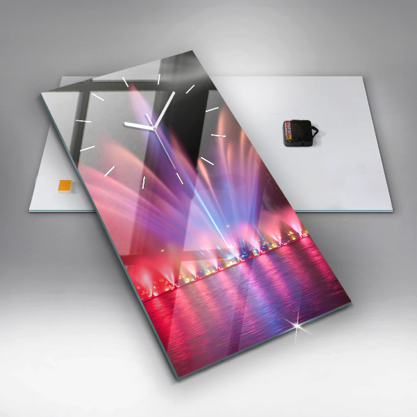 Vertikální skleněné hodiny Vratislavská fontána v noci