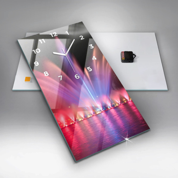 Vertikální skleněné hodiny Vratislavská fontána v noci