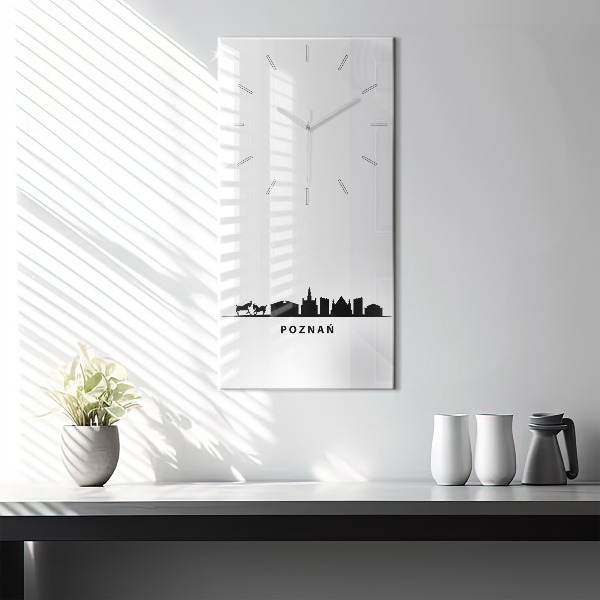 Vertikální skleněné hodiny Grafika panoramatu Poznaně