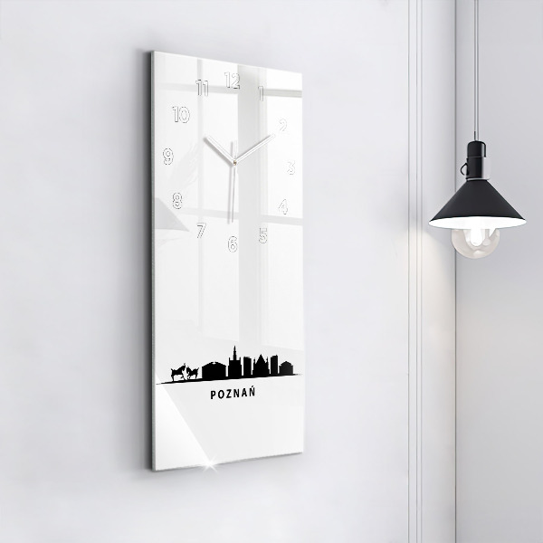 Vertikální skleněné hodiny Grafika panoramatu Poznaně