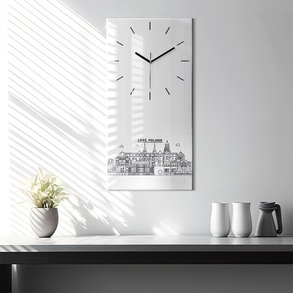 Vertikální skleněné hodiny Architektonické panorama Lodže